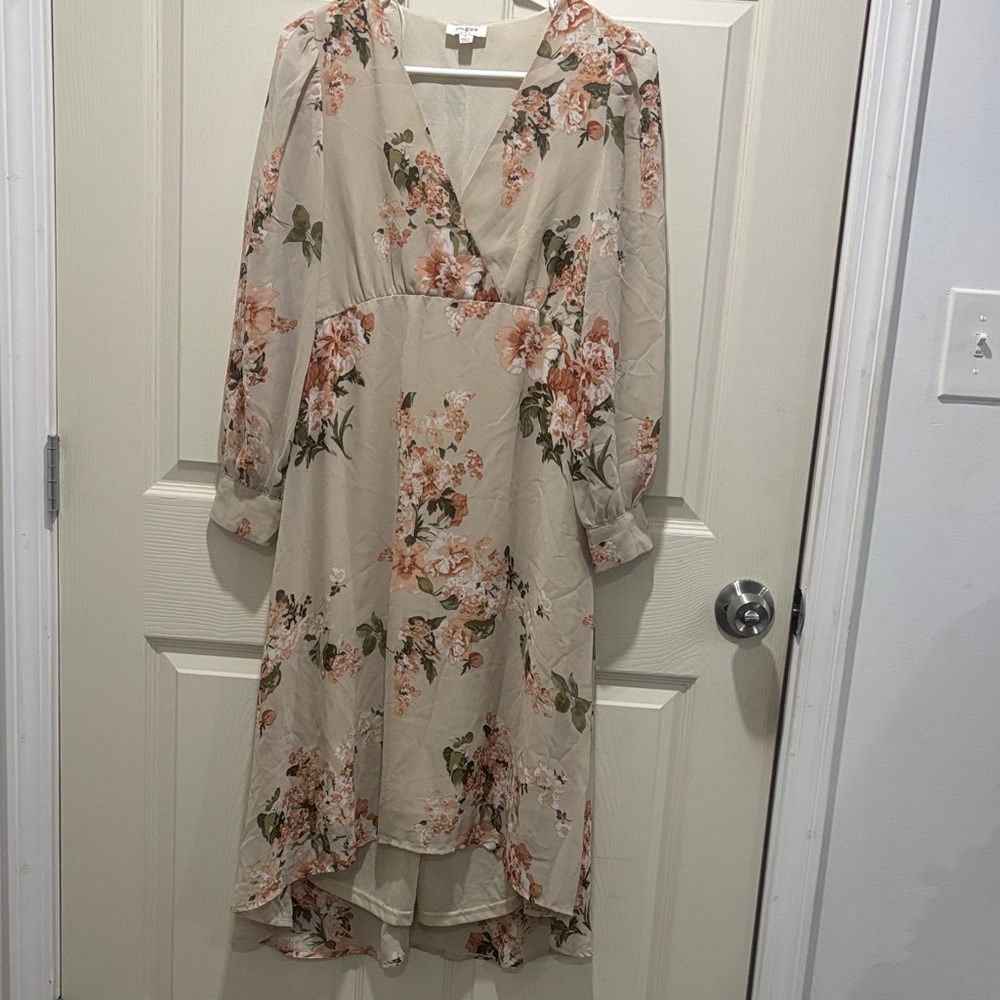 Umgee Floral V-Neck Cream Dress